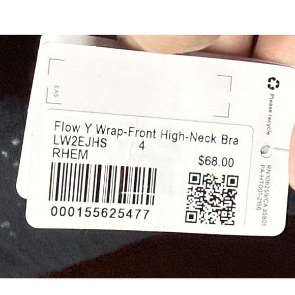Lululemon Flow Y Wrap Front High Neck Bra Black LW2EJHS in RHEM Women Size 4 B/C - Picture 5 of 10